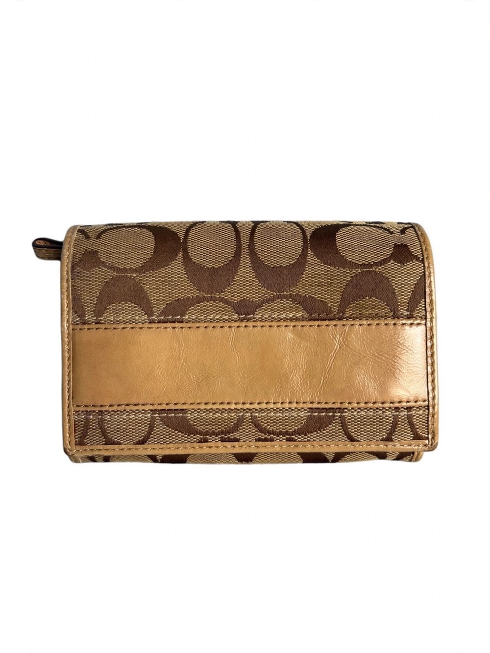 Coach Signature Trifold Wallet Khaki Brown C Logo B0942-F41626 Legacy Stripe